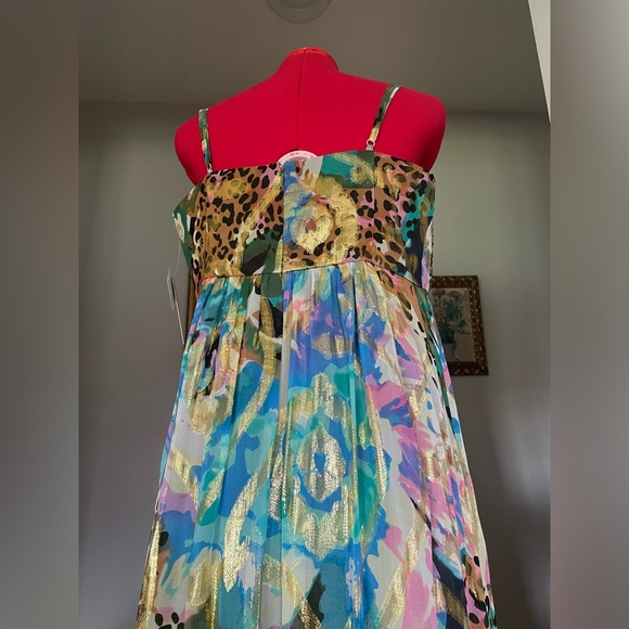 VTG Oleg Cassini NWT Leopard Floral Metallic Empire Waist Maxi Sundress - Picture 9 of 16